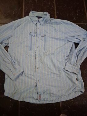 Patagonia Light Blue and White Striped Men's Button-Down Shirt